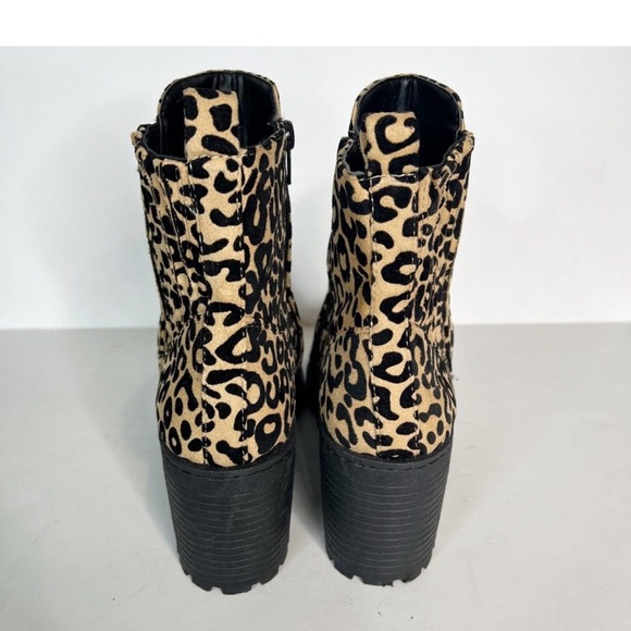 Qupid Leopard Print Stacked Heel Ankle Zipper Booties Boots Womens 8 - Picture 2 of 6